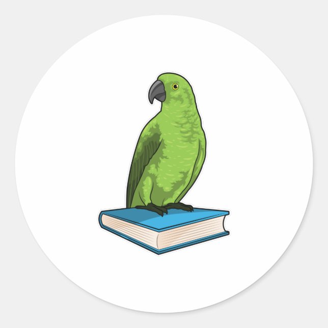 Papagei mit Buch Runder Aufkleber (Vorderseite)