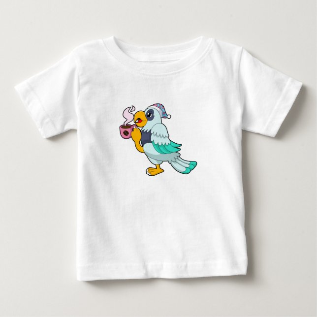 Papagei mit Kaffee-Tasse Baby T-shirt (Vorderseite)