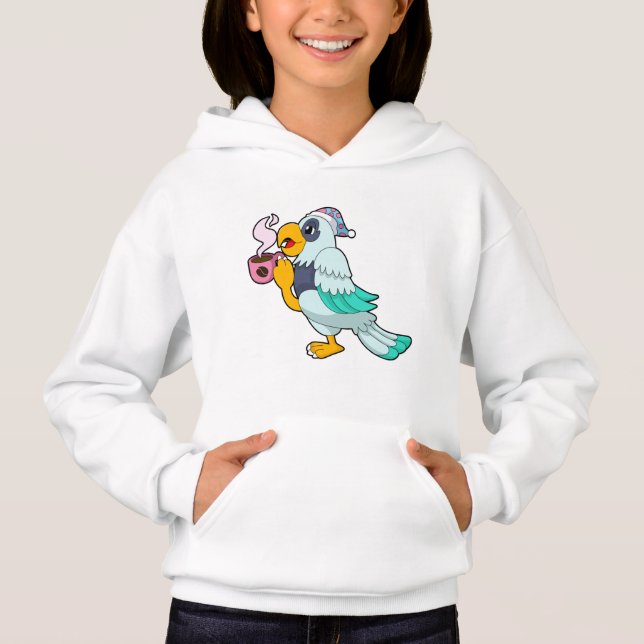 Papagei mit Kaffee-Tasse Hoodie (Vorderseite)