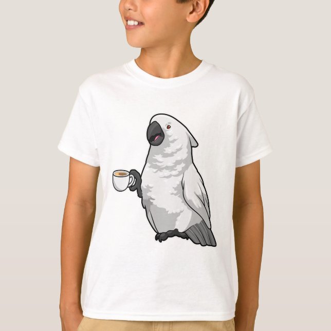 Papagei mit Kaffee-Tasse T-Shirt (Vorderseite)