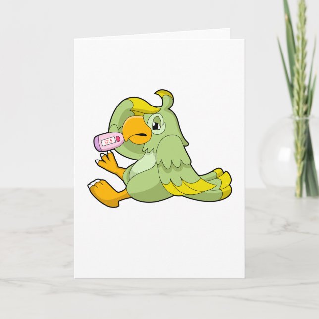 Papagei mit klinischem Thermometer Karte (Vorderseite)