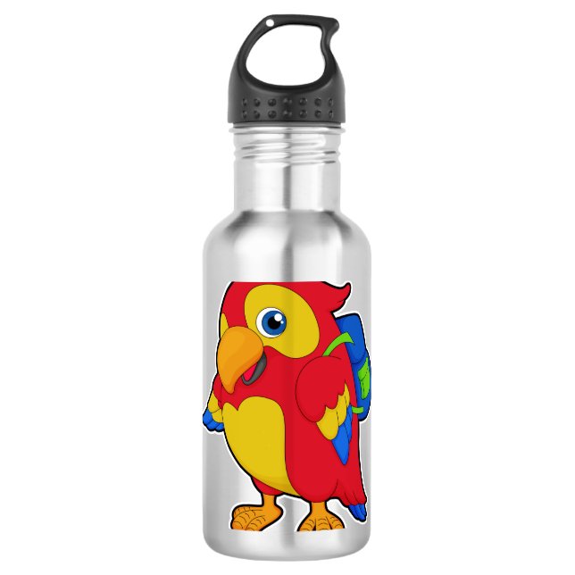 Papagei mit Rucksack Edelstahlflasche (Vorderseite)