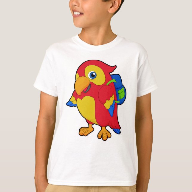 Papagei mit Rucksack T-Shirt (Vorderseite)