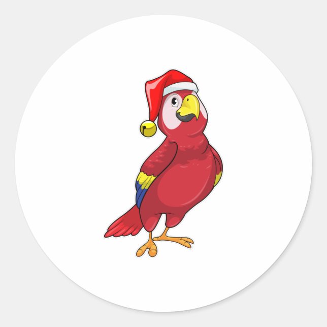 Papagei mit Weihnachtsmannmütze Runder Aufkleber (Vorderseite)