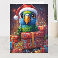 Papagei mitten in den Weihnachtsgeschenken