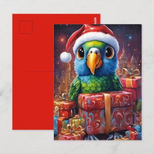 Papagei mitten in den Weihnachtsgeschenken Postkarte
