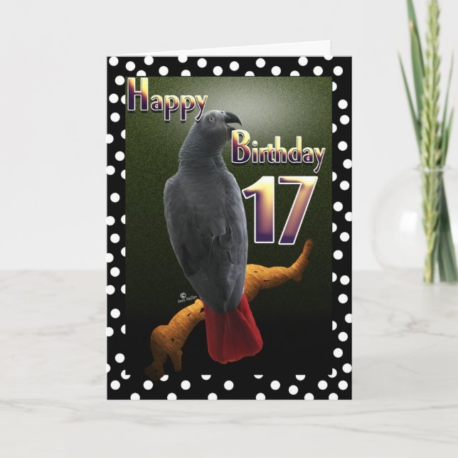 Papagei-Papageienvogelpolka Punkt 17 Geburtstag Karte (Vorderseite)