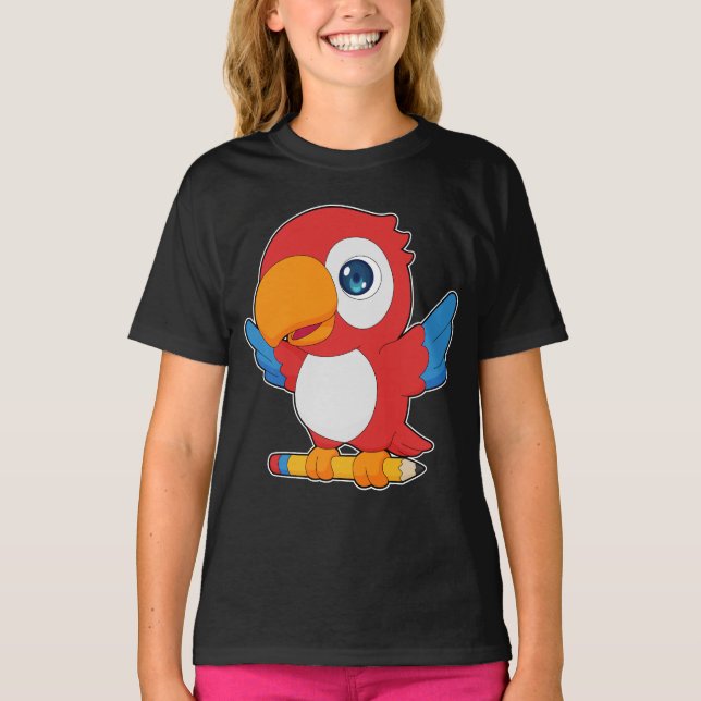 Papagei Pupil Pencil School T-Shirt (Vorderseite)