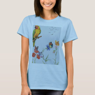Papagei . Schmetterlinge floral T-Shirt