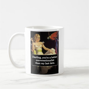 Papagei spricht mit Single Woman Funny Vintag Kaffeetasse