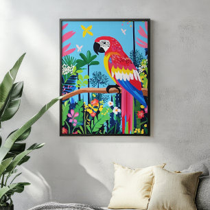 Papagei Tropischer Dschungel Bunter Vogel Wandkuns Poster