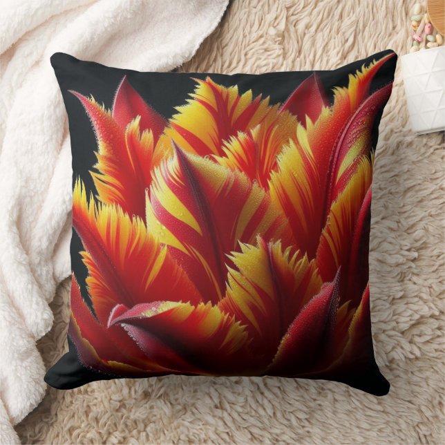 Papagei Tulip Blumenrot und Gelb Kissen (Decke)