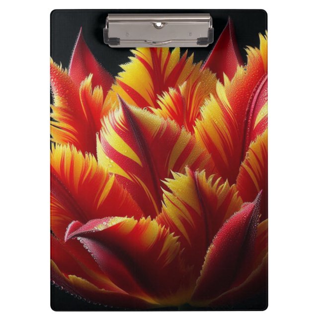 Papagei Tulip Blumenrot und Gelb Klemmbrett (Vorderseite)