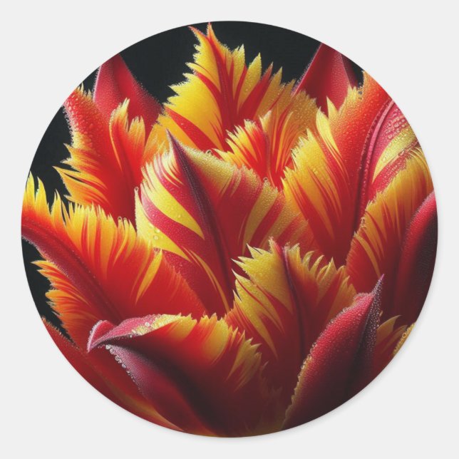 Papagei Tulip Blumenrot und Gelb Runder Aufkleber (Vorderseite)