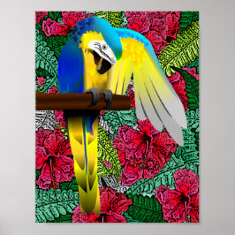 Papagei und Hibiskus hawaiianisches Druckdesign Poster