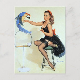 Papagei Vintage Pin Up Postkarte