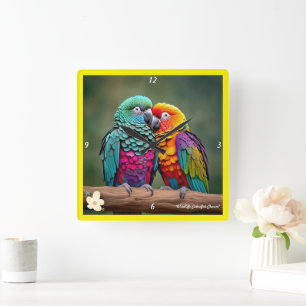 "Papageien-Feathered Charm" Quadratische Wanduhr