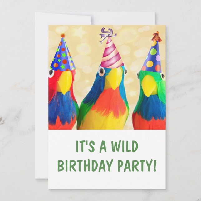 Papageien im Party hassen Geburtstag Einladung (Vorderseite)