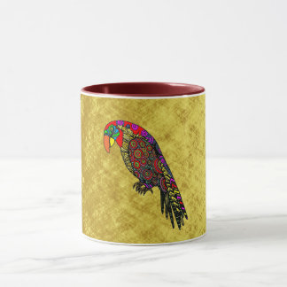 Papageien in gelb-grün-blauem Gold Tasse
