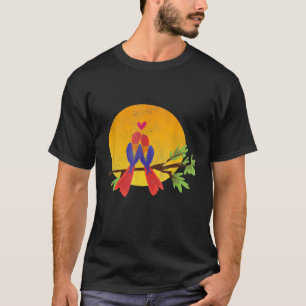 Papageien in Liebe T - Shirt Sonnenuntergang Retro