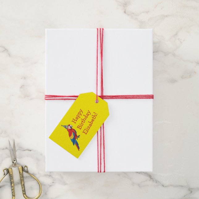 Papageien Kindergeburtstagsfeier Geschenkanhänger (Mit Garn)