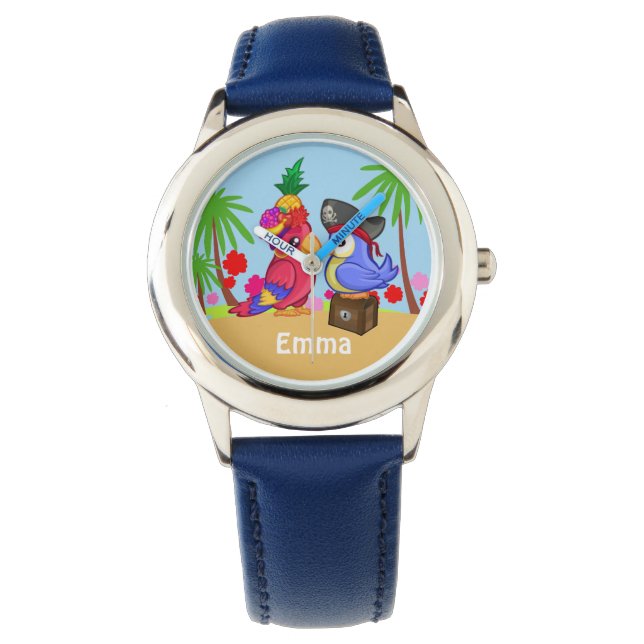 Papageien Liebe Niedliche Kinder Personalisiert Armbanduhr (Vorderseite)