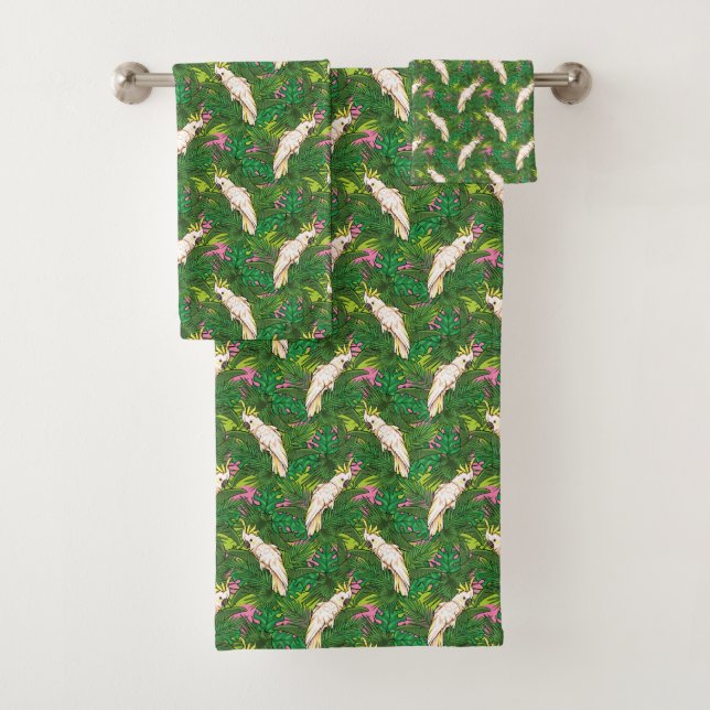 Papageien-Muster mit Palmblättern Badhandtuch Set (Insitu)