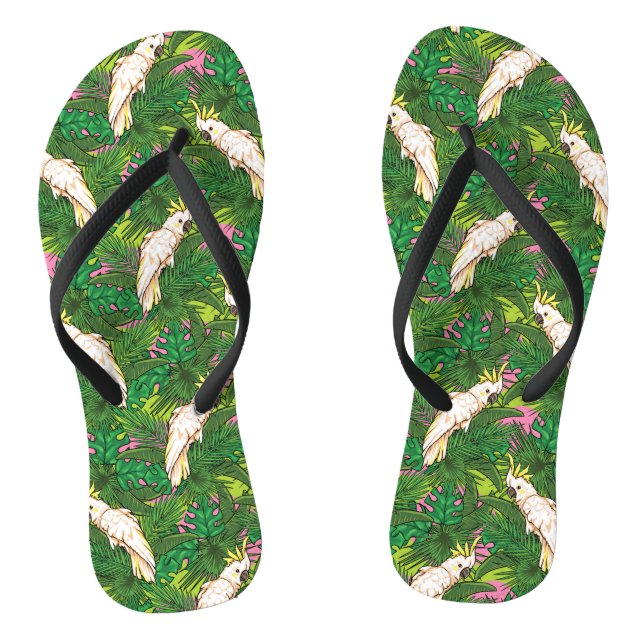 Papageien-Muster mit Palmblättern Flip Flops (Fußbett)