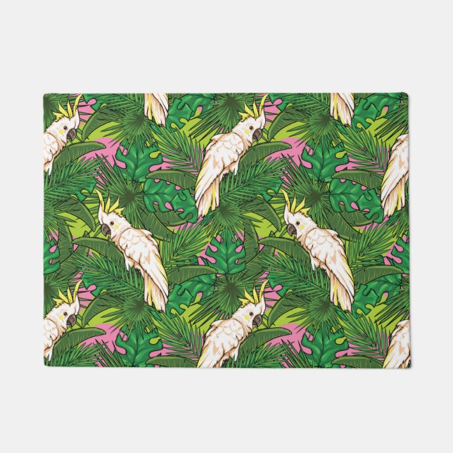 Papageien-Muster mit Palmblättern Fußmatte (Vorderseite)