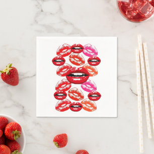 Papageien, Rosa und Roter Lipstick Neapel Serviette