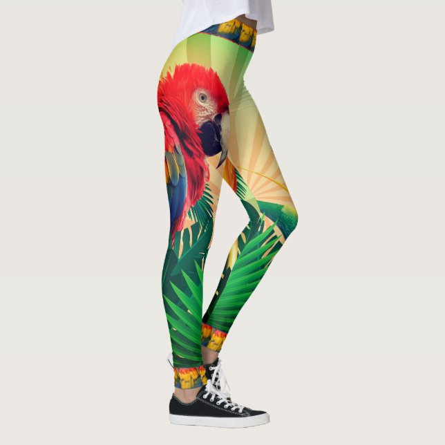 Papageien-tropischer Insel-Palmen-Dschungel Leggings (Rechts)