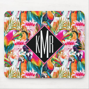 Papageien u. Monogramm der Palmblatt-  Mousepad