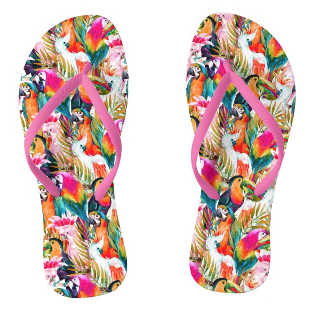Papageien u. Palmblätter Flip Flops (Fußbett)