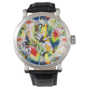 Papageien und Blätter aus Palm Armbanduhr