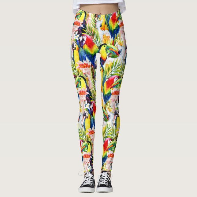 Papageien und Blätter aus Palm Leggings (Vorderseite)