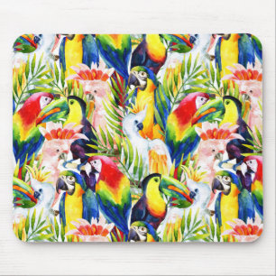 Papageien und Blätter aus Palm Mousepad