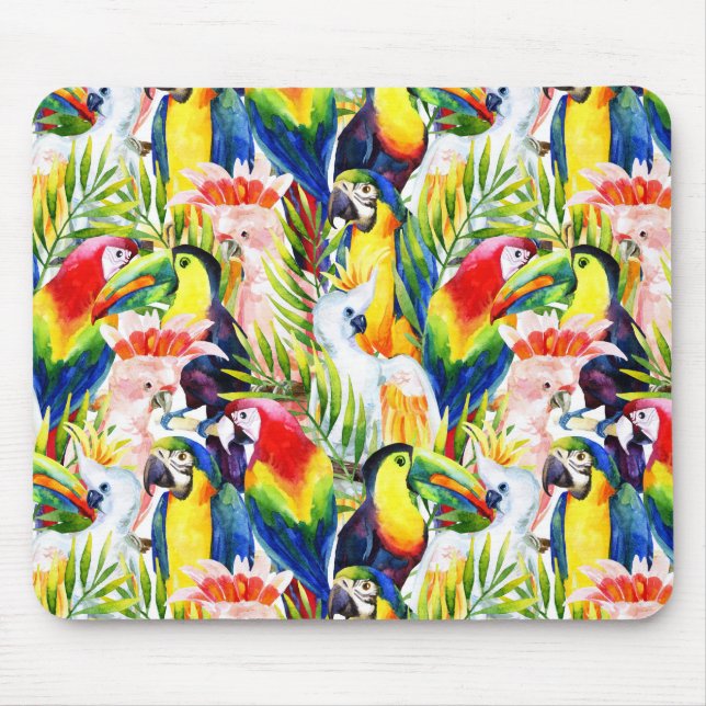 Papageien und Blätter aus Palm Mousepad (Vorne)