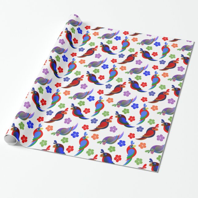 Papageien und Blume Geschenkpapier (Ungerollt)