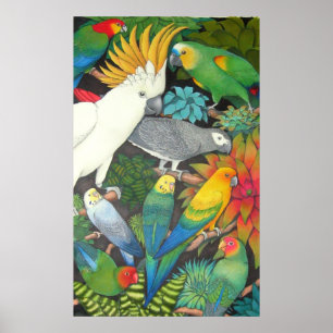 Papageien und Bromeliads Plakat
