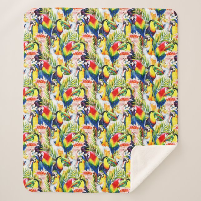 Papageien und Palmblätter Sherpadecke (Vorderseite)