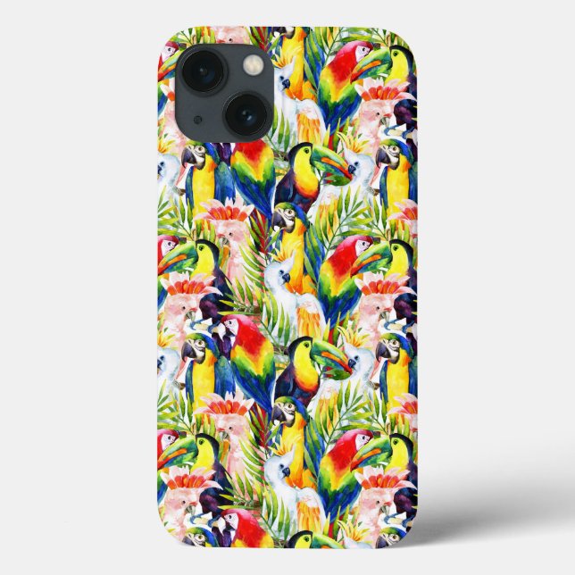 Papageien und Palmen-Blätter Case-Mate iPhone Hülle (Rückseite)