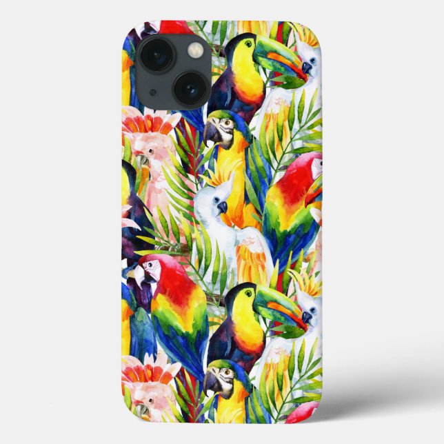 Papageien und Palmen-Blätter Case-Mate iPhone Hülle (Rückseite)