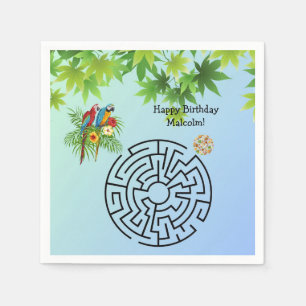 Papageien und Samen-Labyrinthe auf Geburtstagspapi Serviette