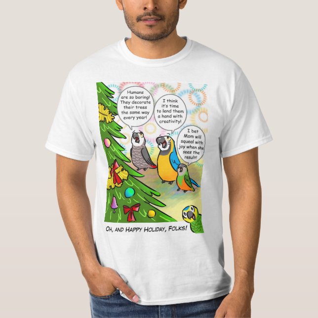 Papageien- und Weihnachtsbaum T-Shirt (Vorderseite)