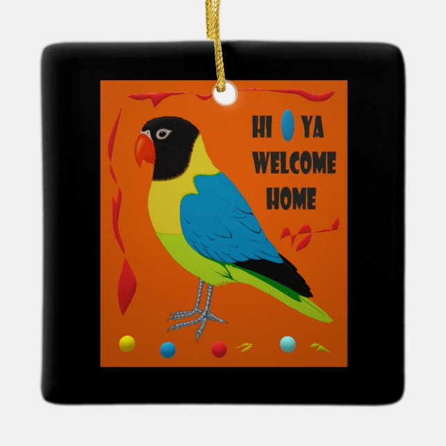 Papageienbild Keramikornament (Vorderseite)