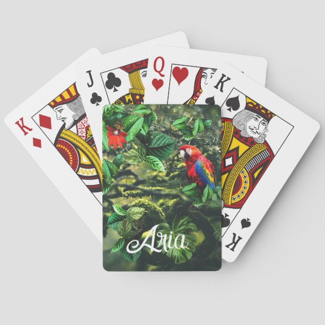 Papageienkürbis im Dschungel mit Blume Spielkarten (Rückseite)