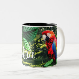Papageienkürbis im Dschungel mit Blume Zweifarbige Tasse