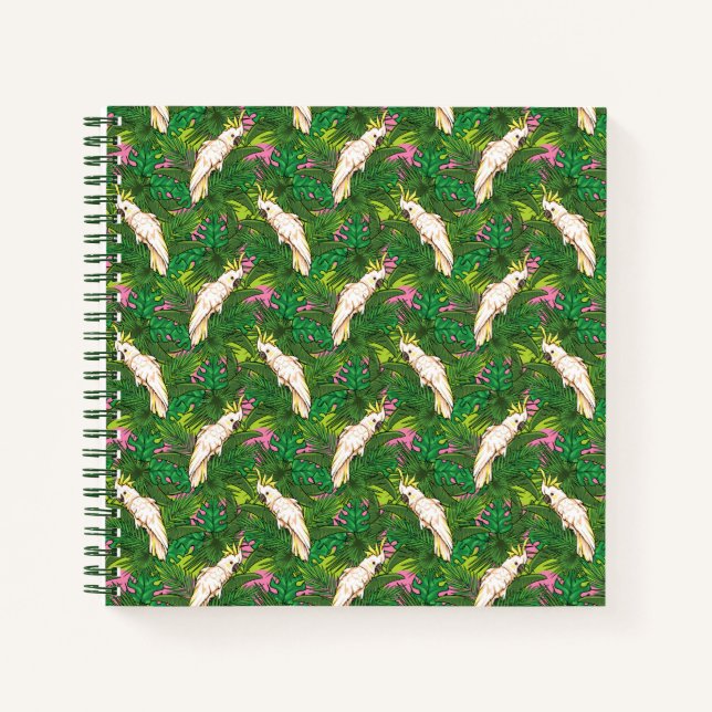 Papageienmuster mit Blätter aus Palm Notizbuch (Vorderseite)
