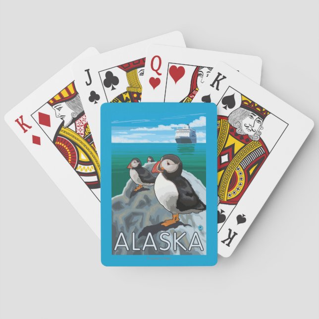 Papageientaucher, die ein Kreuzschiff aufpassen Spielkarten (Rückseite)