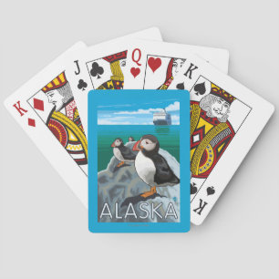Papageientaucher, die ein Kreuzschiff aufpassen Spielkarten